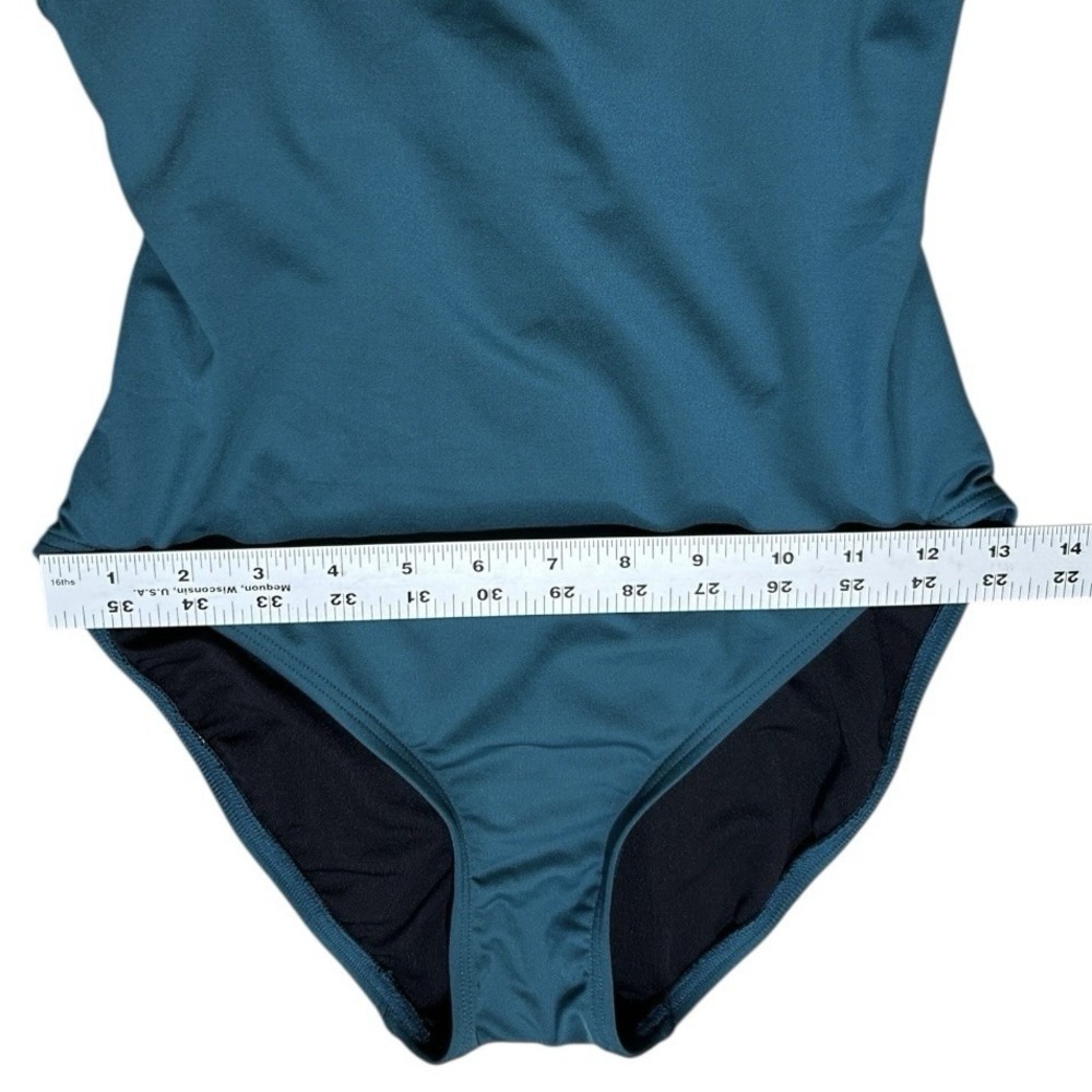KATE SPADE Teal One Piece Swimsuit sz S Gold Bows Sporty Minimalist Beach Resort - Picture 8 of 13